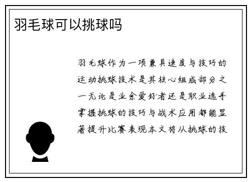 羽毛球可以挑球吗